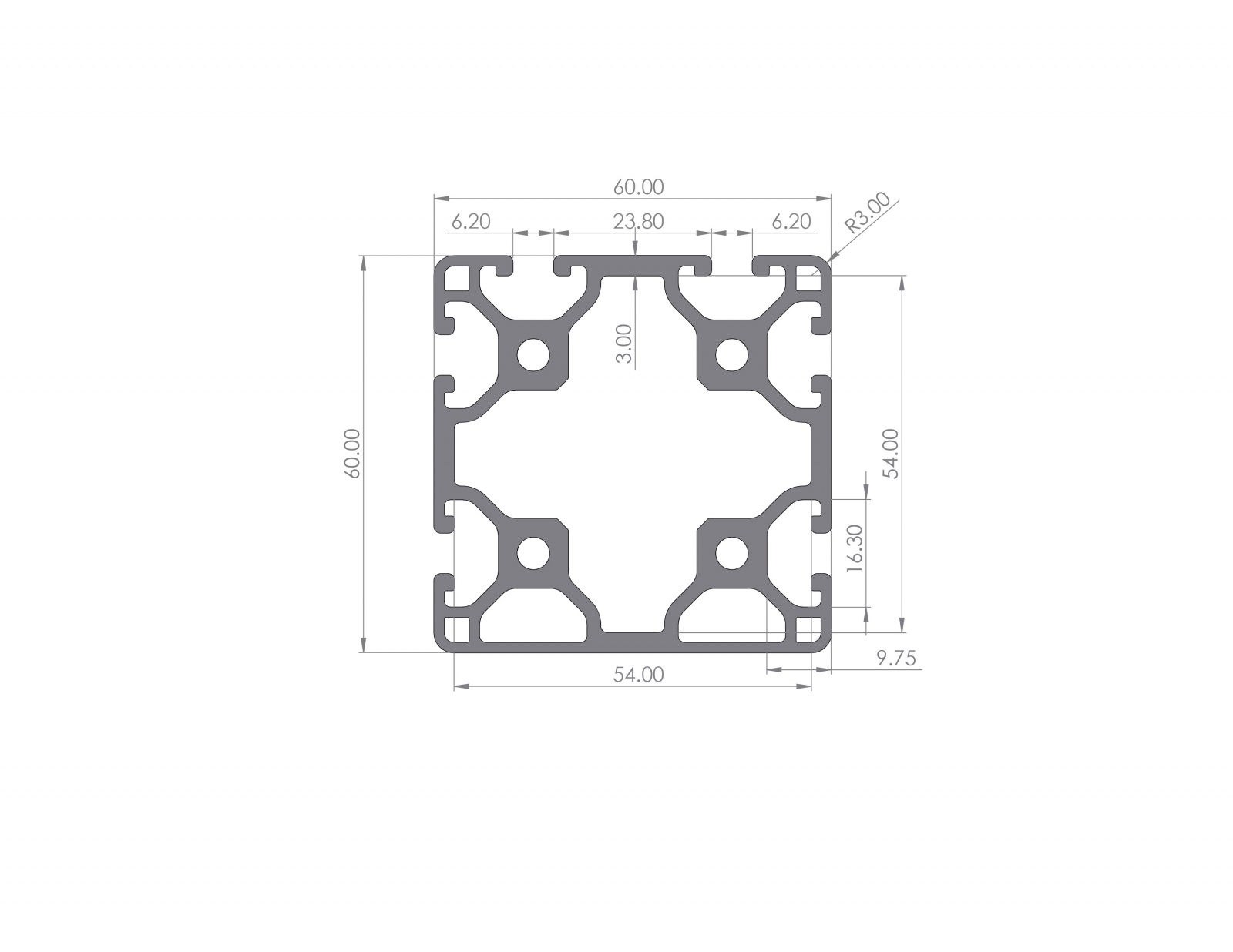 Aluminum profile 60x60 Groove 6 Lightweight I-Type 2N